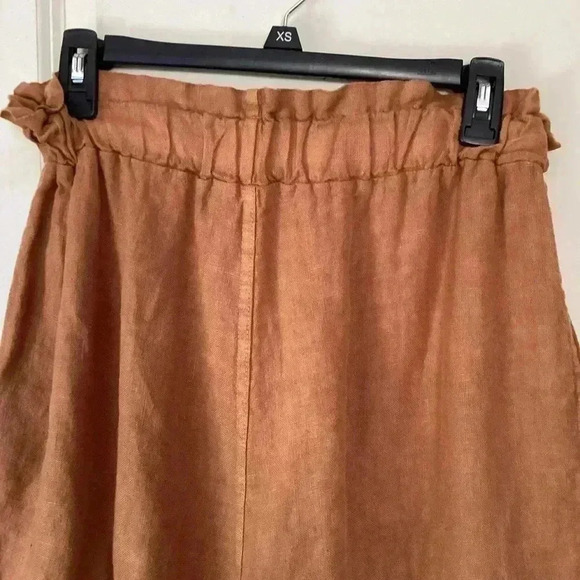 Oraije Paris Brown Linen shorts Size M/L Made in ITALY High Waist paper Bag - Picture 2 of 8
